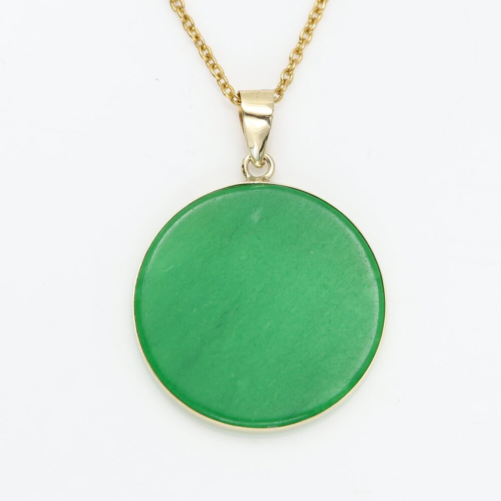 14k Jade Disc Pendant Yellow Gold Jade Pendant Jade Necklace